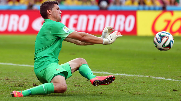 Mat Ryan in action for the Socceroos at the 2014 FIFA World Cup.