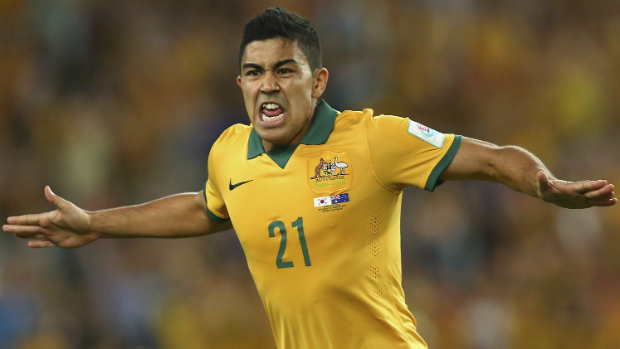 Socceroos midfielder Massimo Luongo celebrates scoring the opening goal in the AFC Asian Cup final.