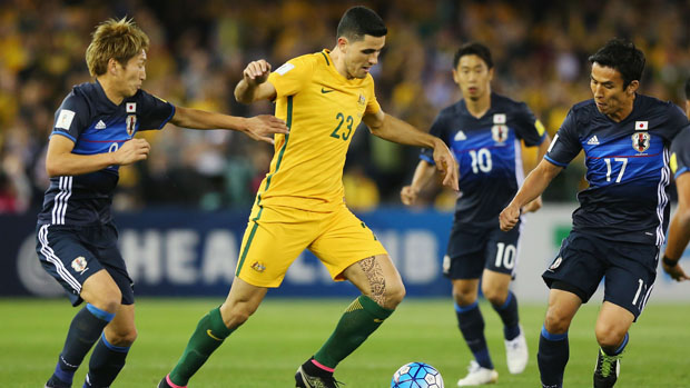 Tom Rogic on the ball against Japan in October's World Cup Qualifier in Melbourne.