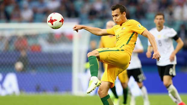 Caltex Socceroos defender Trent Sainsbury clears the danger in the opening group game against Germany at the FIFA Confederations Cup.