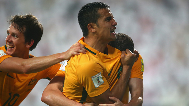 Tim Cahill celebrates after scoring against the UAE in World Cup Qualifying.