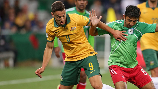 Chris Ikonomidis in action for the Socceroos against Bangladesh in September.