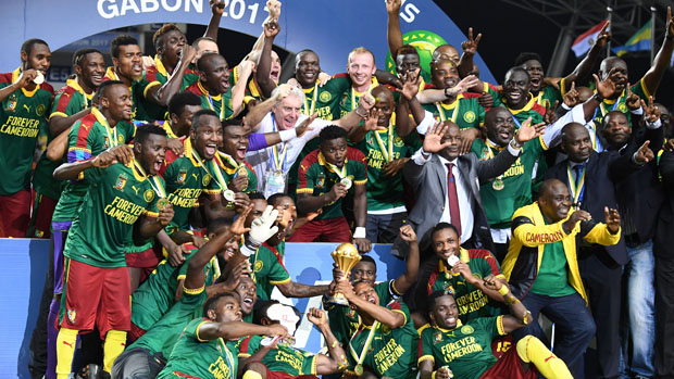 Cameron celebrate after winning the African Cup of Nations Final.