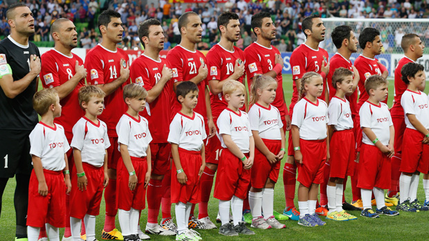 Jordan players sing the national anthem prior to their clash with Japan at January's Asian Cup.
