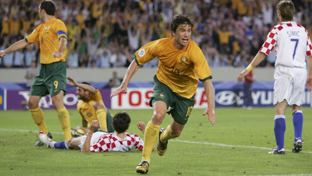 Harry Kewell celebrates scoring against Croatia at the 2006 World Cup.