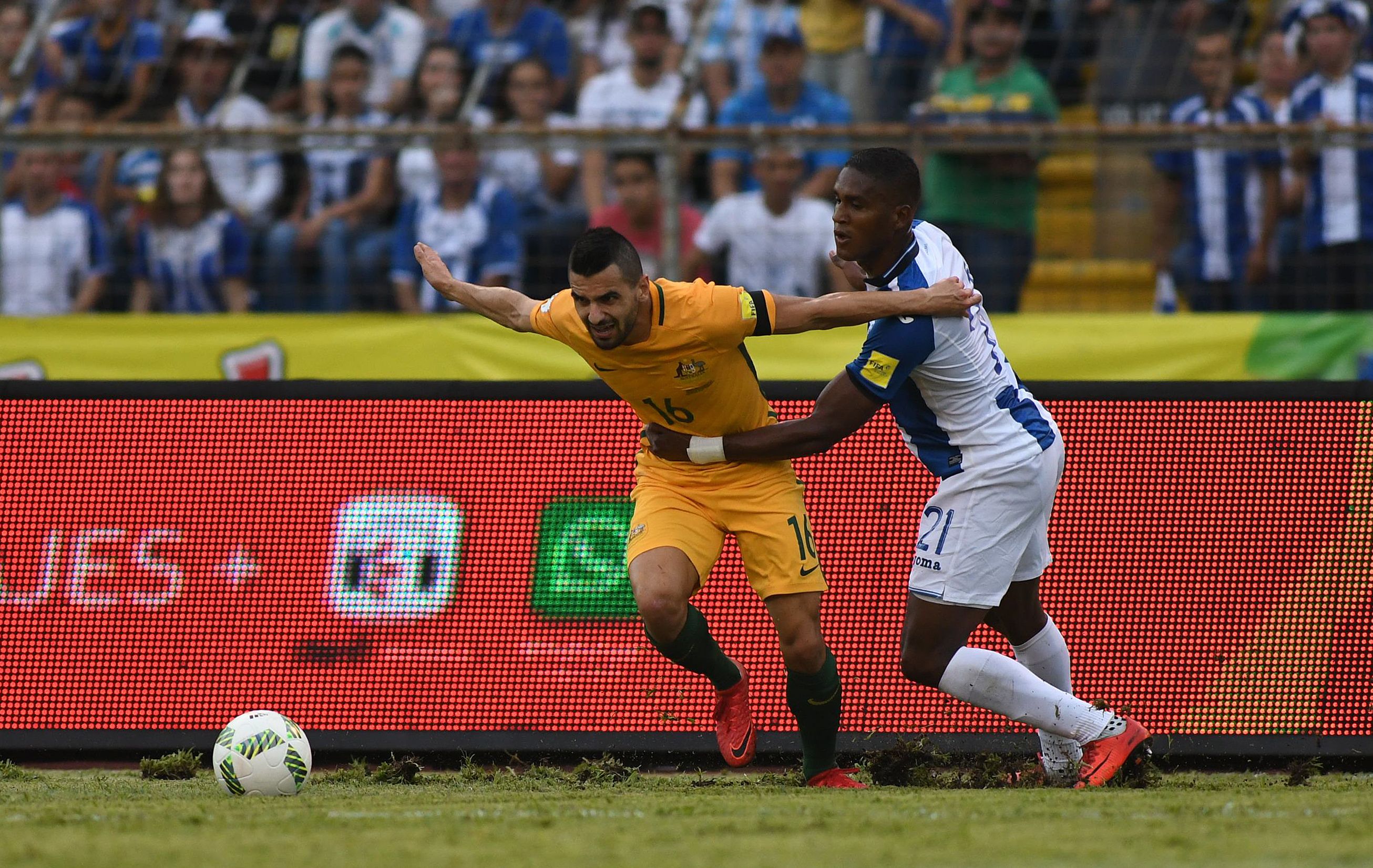 Aziz Behich proved a handful for the Honduran defence. Aziz Behich proved a handful for the Honduran defence.