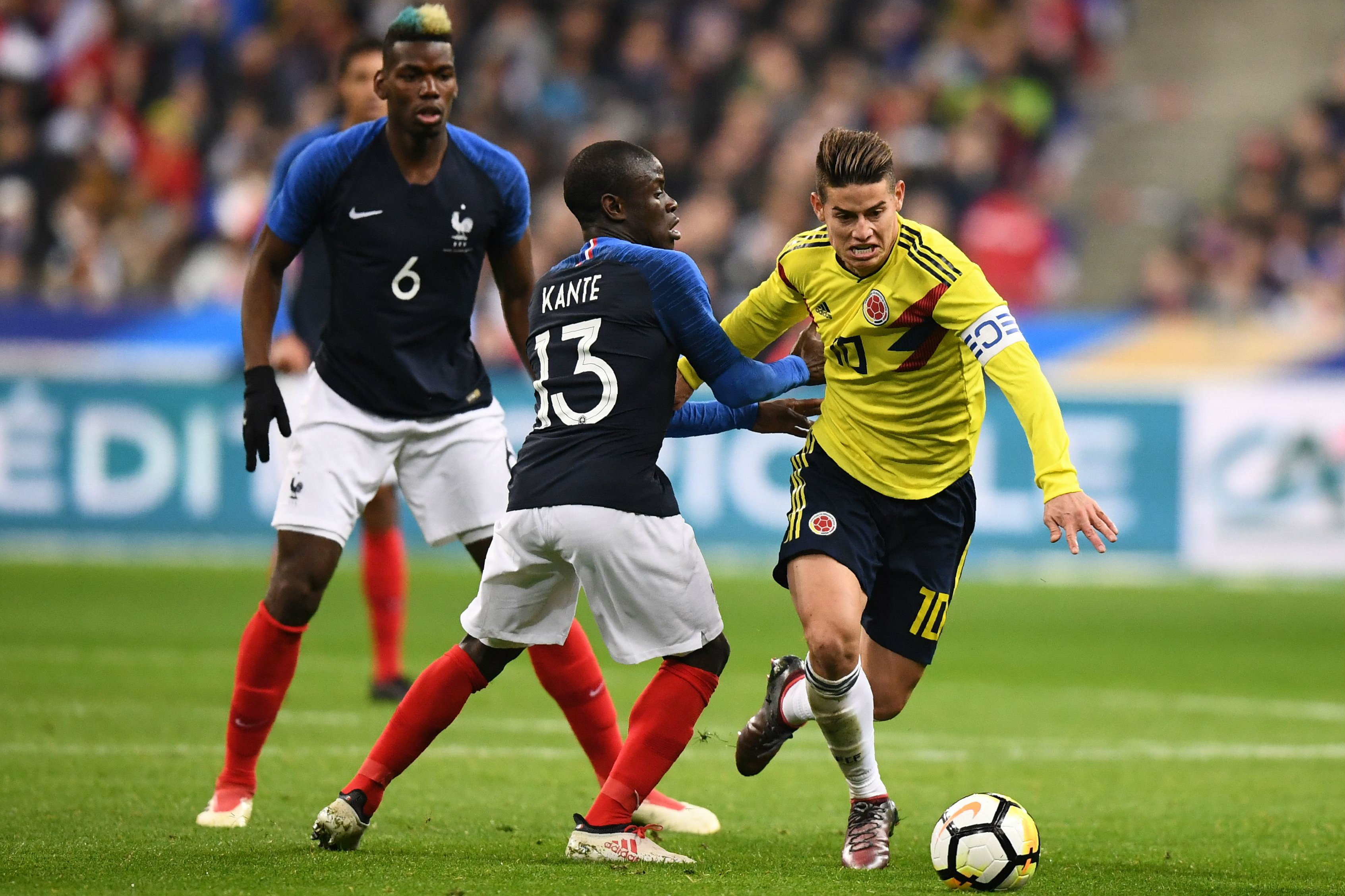 James Rodriguez in action against France. James Rodriguez in action against France.