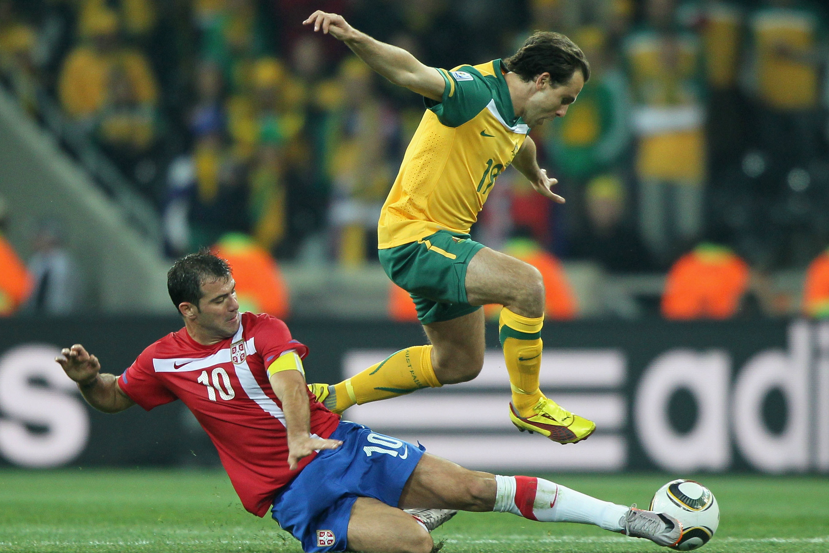 Richard Garcia evades the challenge of a Serbian player at the 2010 World Cup. Richard Garcia evades the challenge of a Serbian player at the 2010 World Cup.