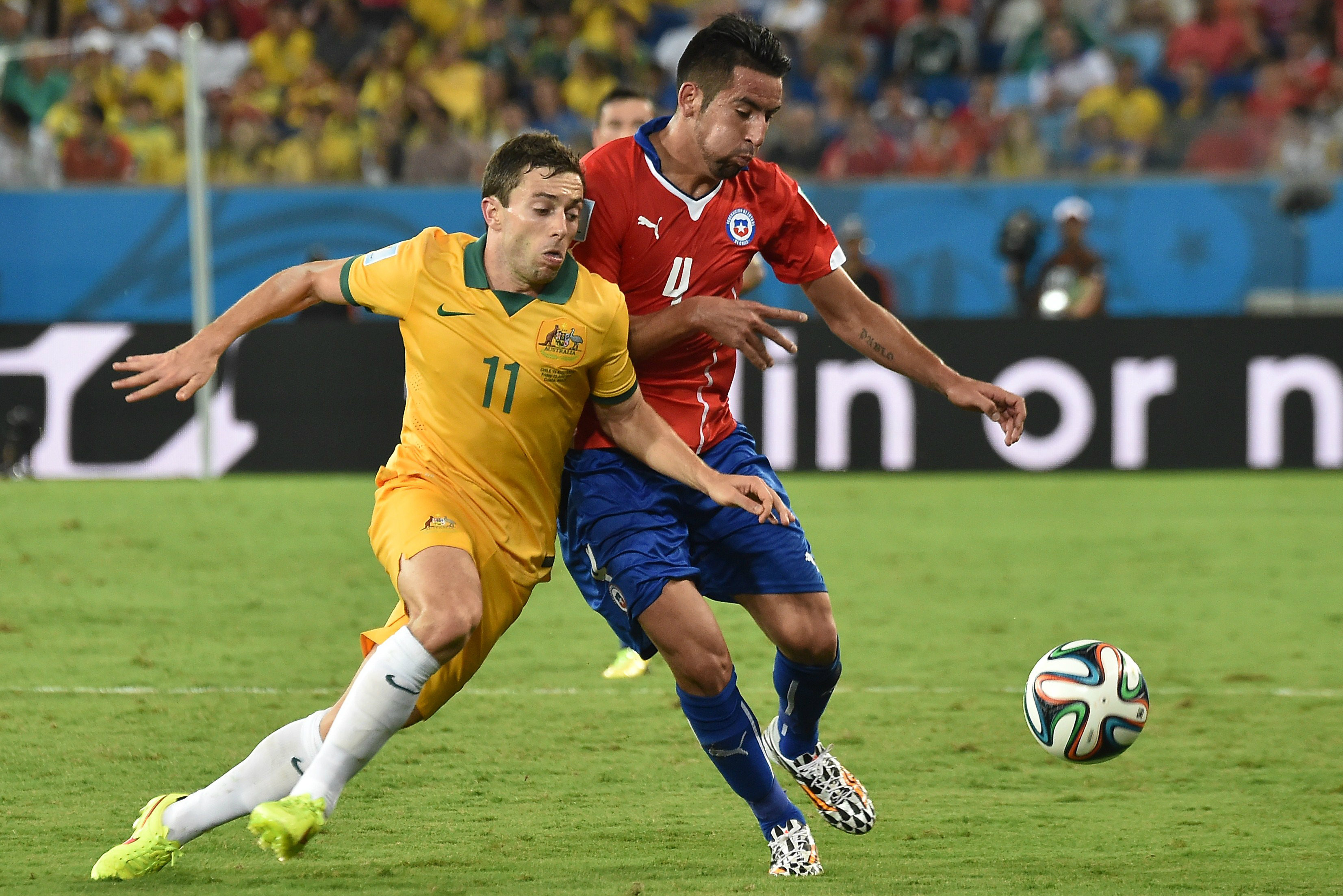 Tommy Oar in action against Chile. Tommy Oar in action against Chile.