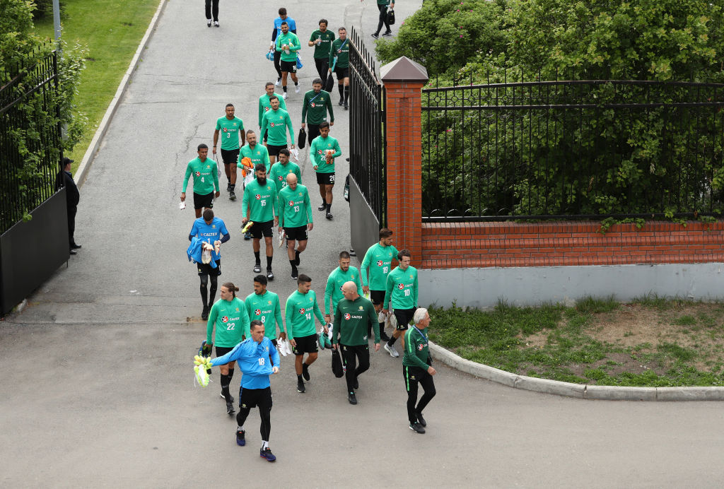 Caltex Socceroos players walk from the hotel to the training stadium Caltex Socceroos players walk from the hotel to the training stadium