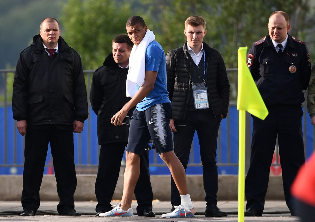 Kylian Mbappe leaves France training Kylian Mbappe leaves France training