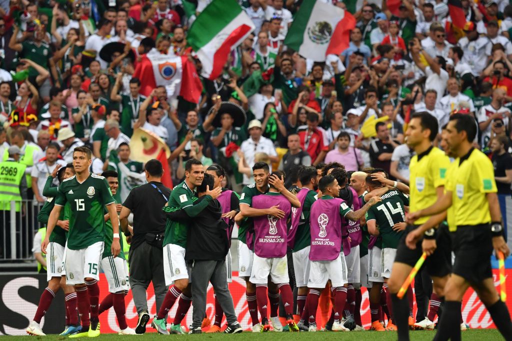 Mexico fans celebrate their win against Germany Mexico fans celebrate their win against Germany
