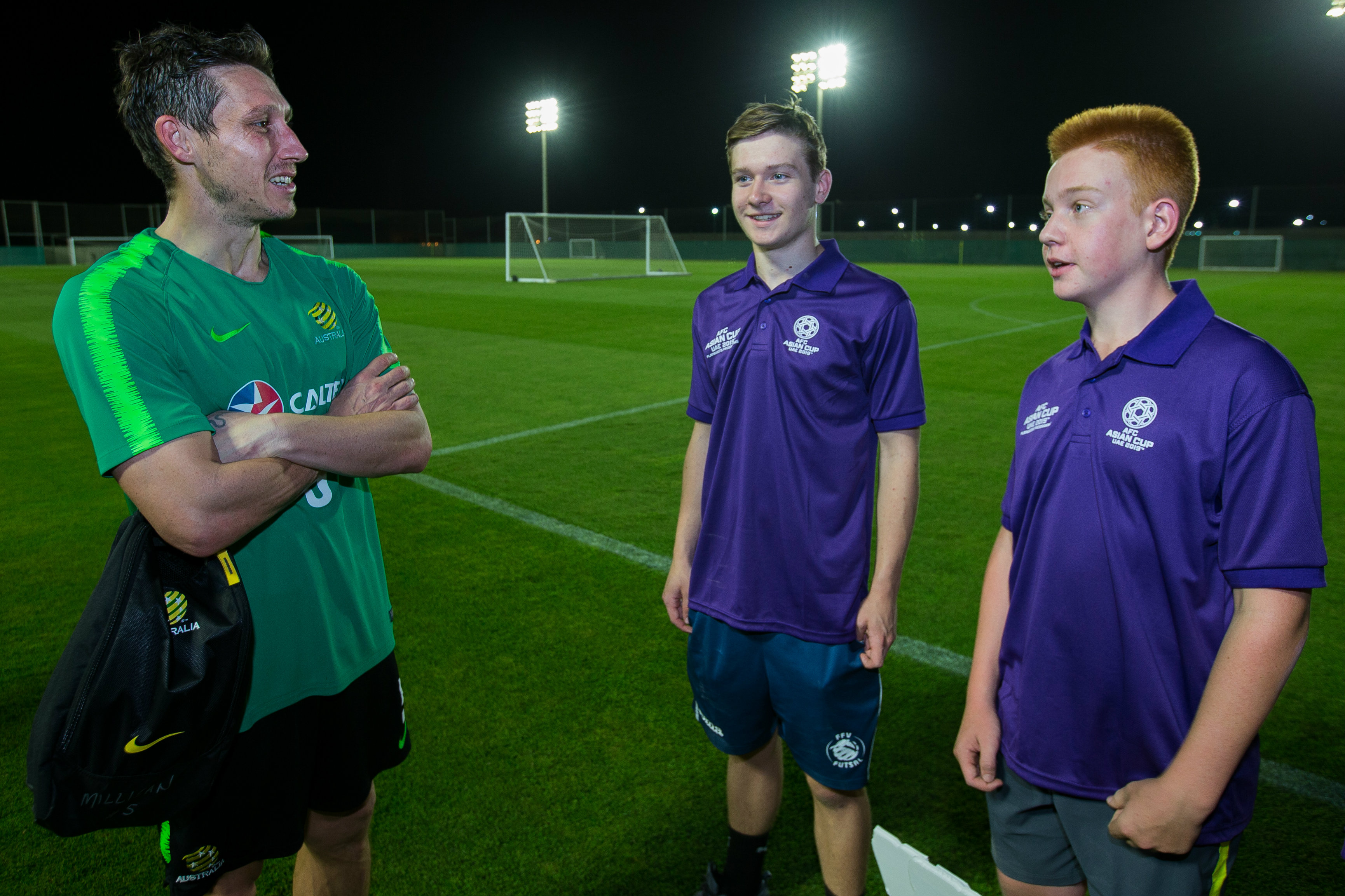 Mark Milligan chats with a couple of youngsters. Mark Milligan chats with a couple of youngsters.