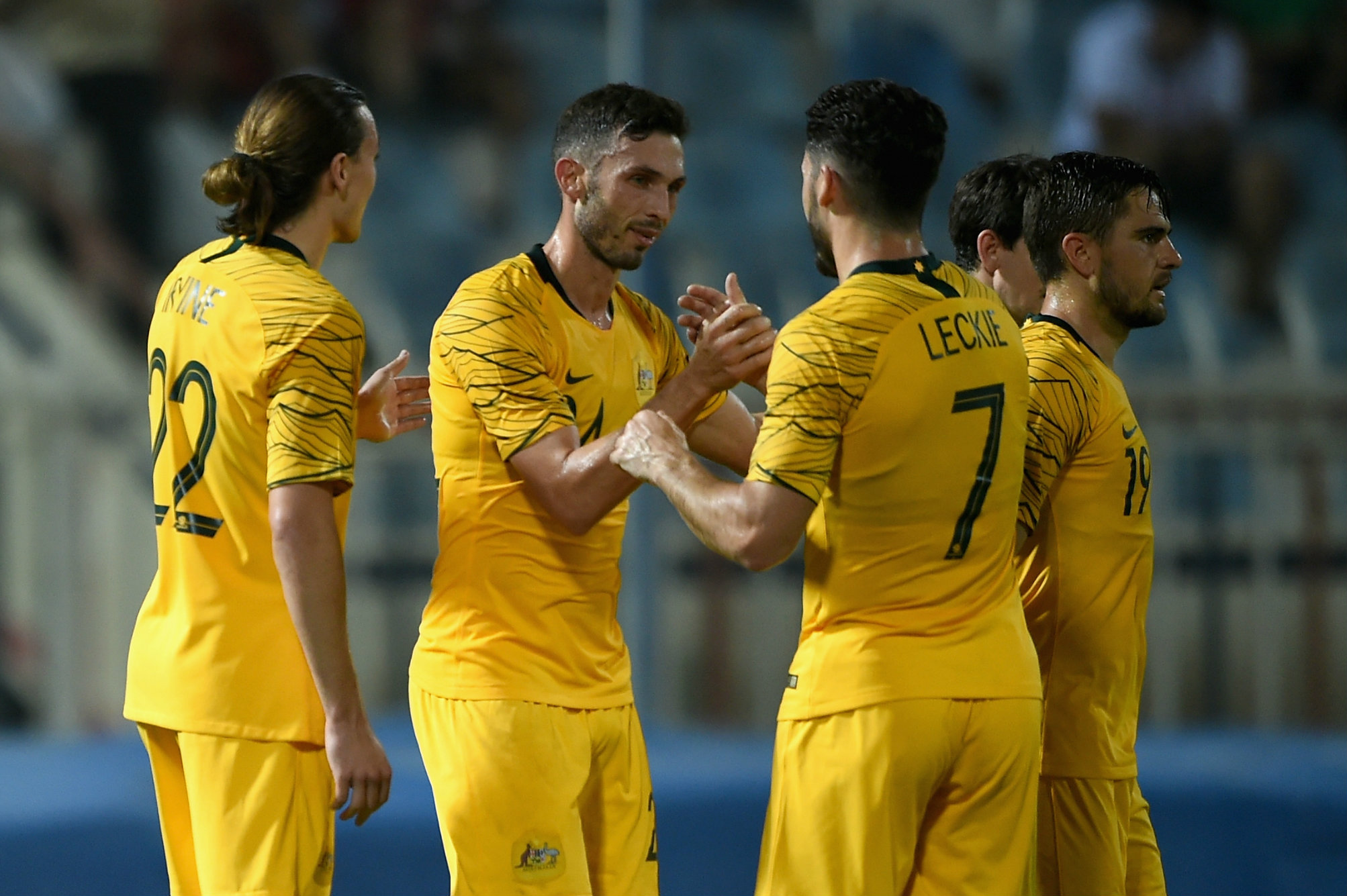 Caltex Socceroos celebrate a goal. Caltex Socceroos celebrate a goal.