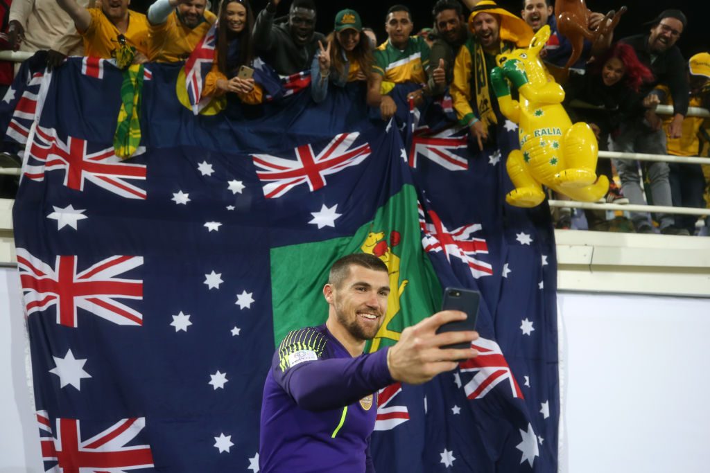 Mat Ryan with Australia fans v Uzbekistan Mat Ryan with Australia fans v Uzbekistan
