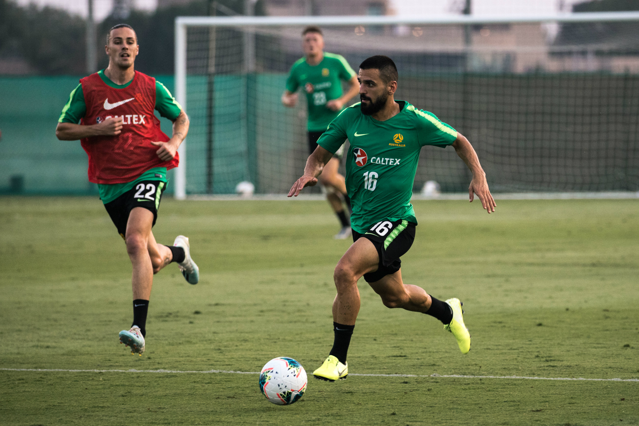 Aziz Behich in full flight in training in Dubai Aziz Behich in full flight in training in Dubai