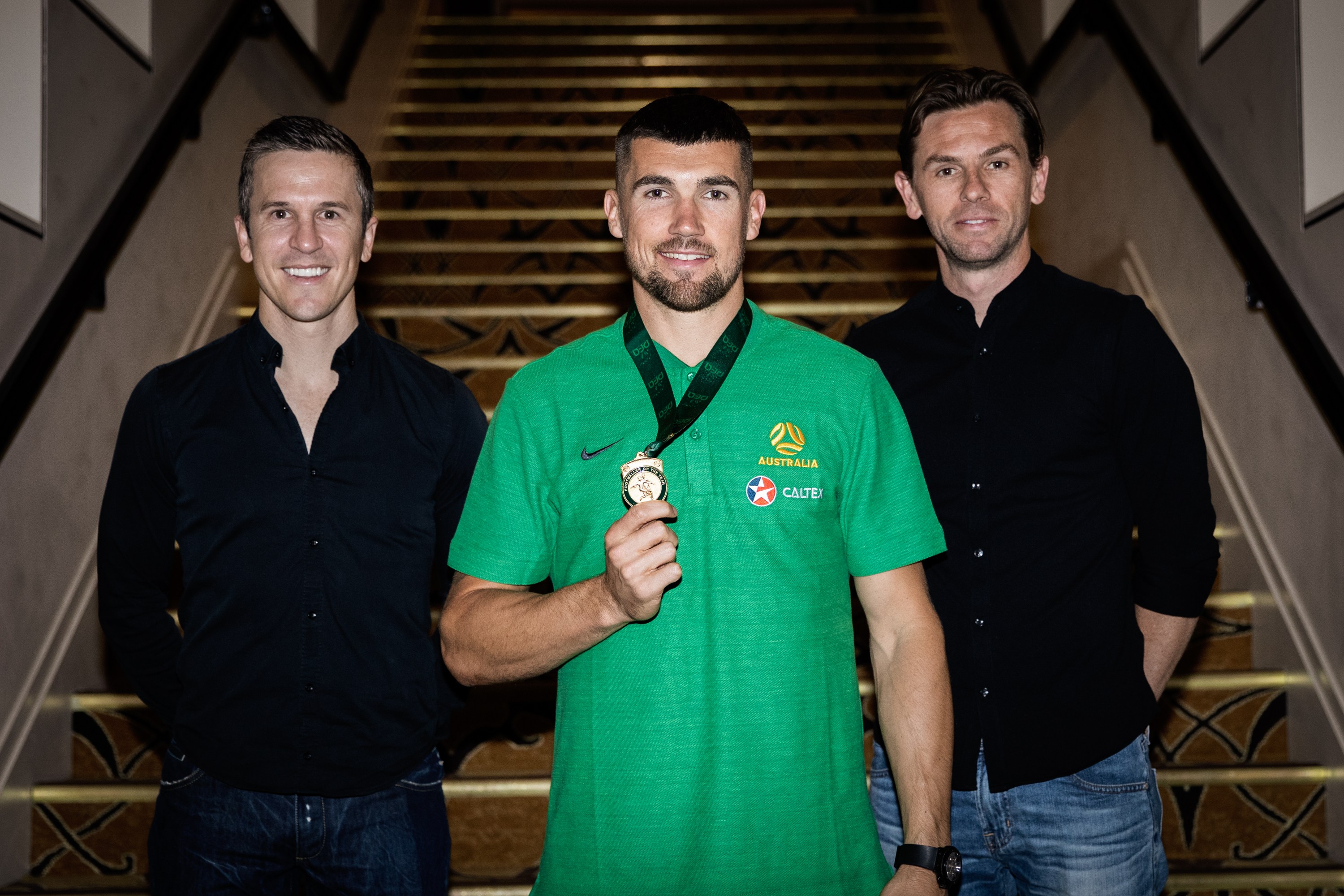 (L-R) Matt McKay, Mat Ryan, Brett Holman (L-R) Matt McKay, Mat Ryan, Brett Holman