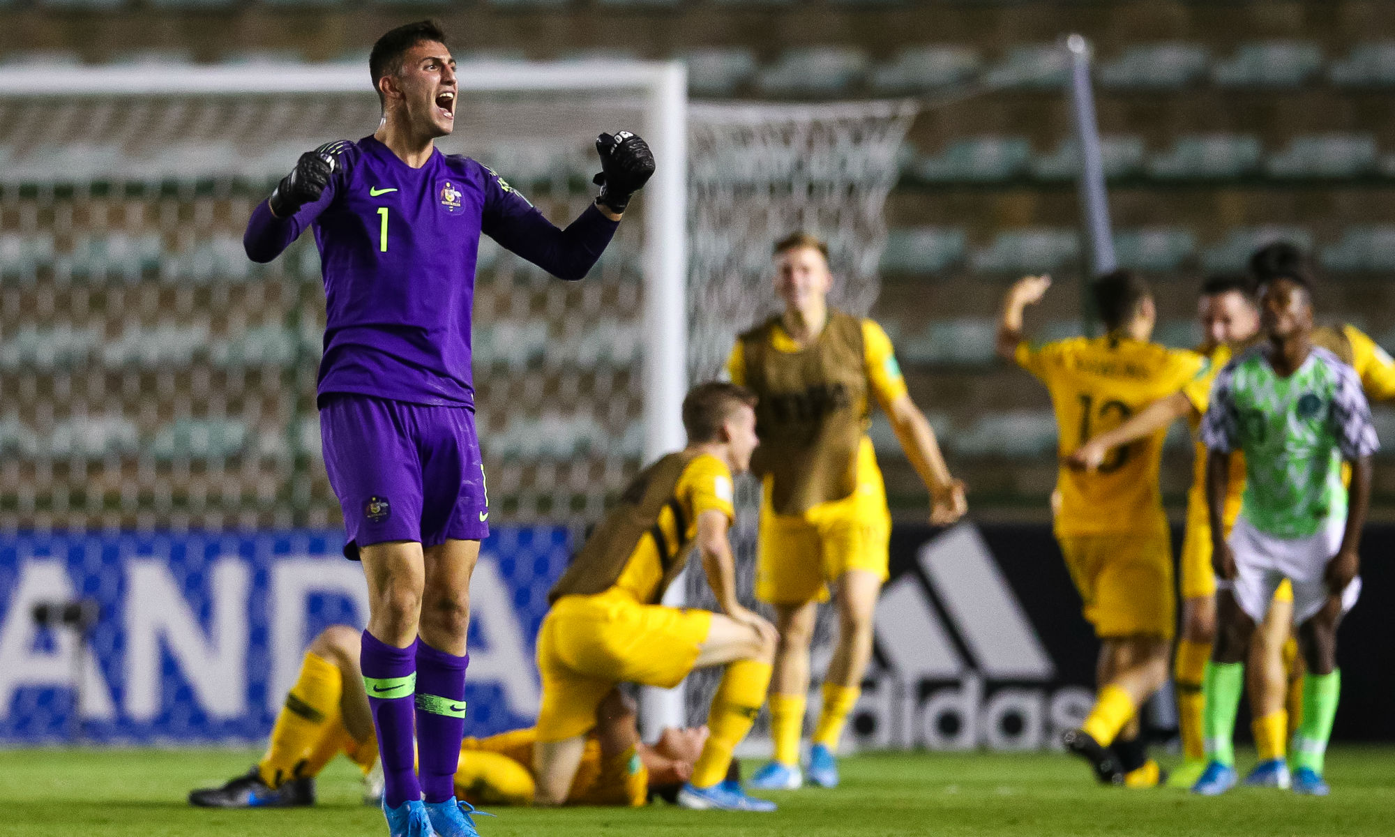Goalkeeper Adam Pavlesic celebrates at the FIFA U-17 World Cup Goalkeeper Adam Pavlesic celebrates at the FIFA U-17 World Cup