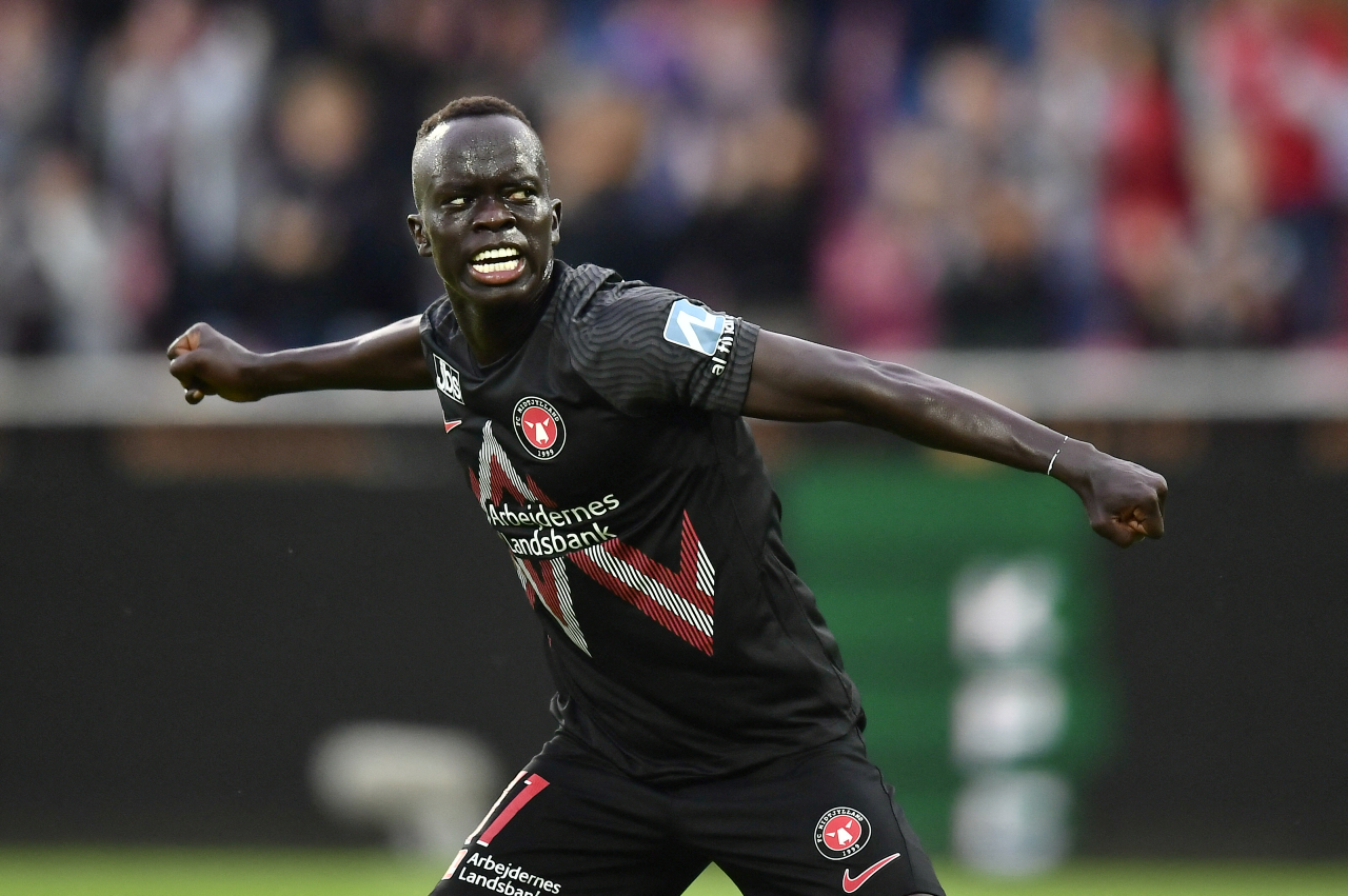 Awer Mabil celebrates for Midtjylland Awer Mabil celebrates for Midtjylland