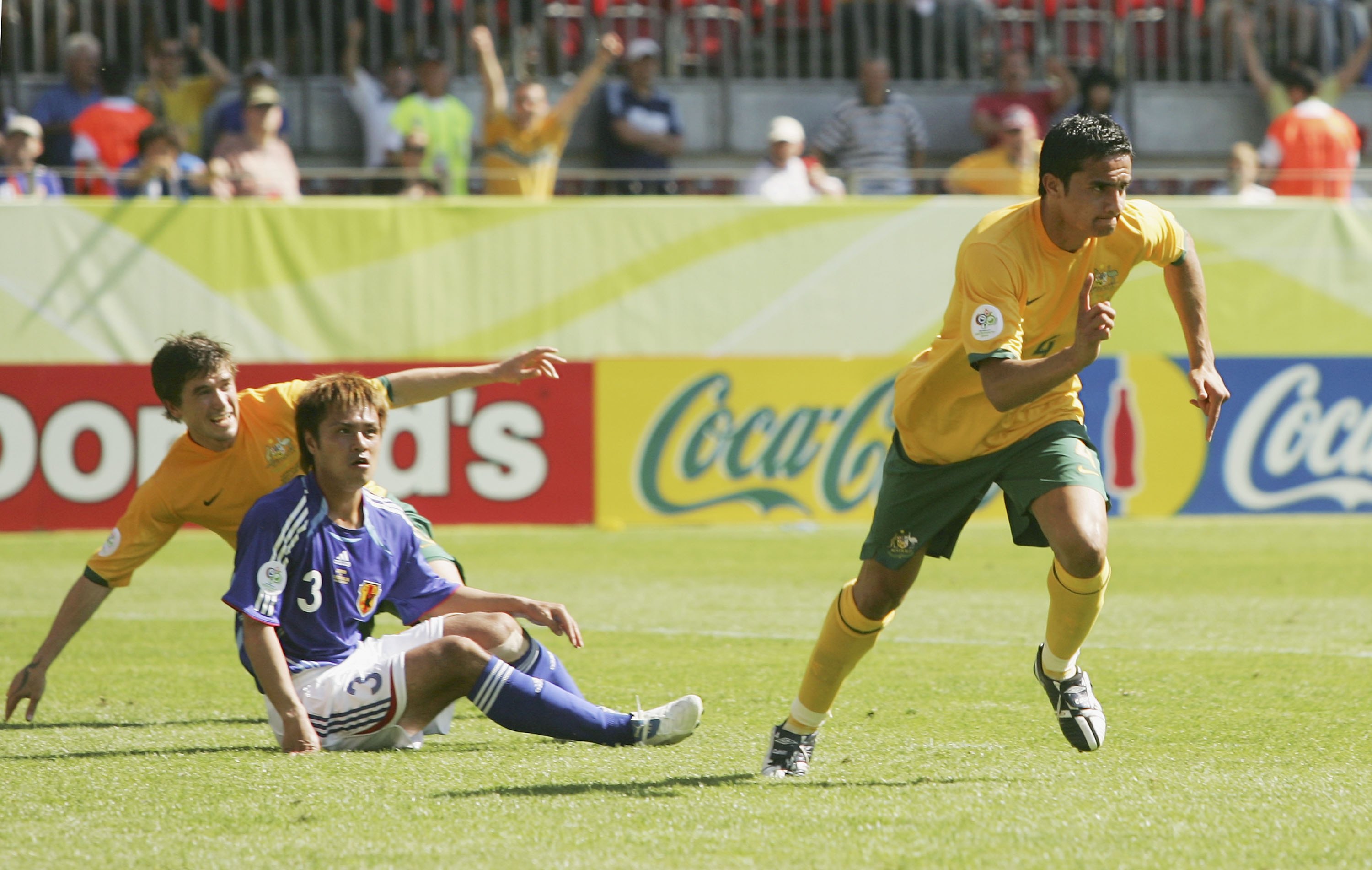 Tim Cahill celebrates scoring against Japan in 2006 Tim Cahill celebrates scoring against Japan in 2006