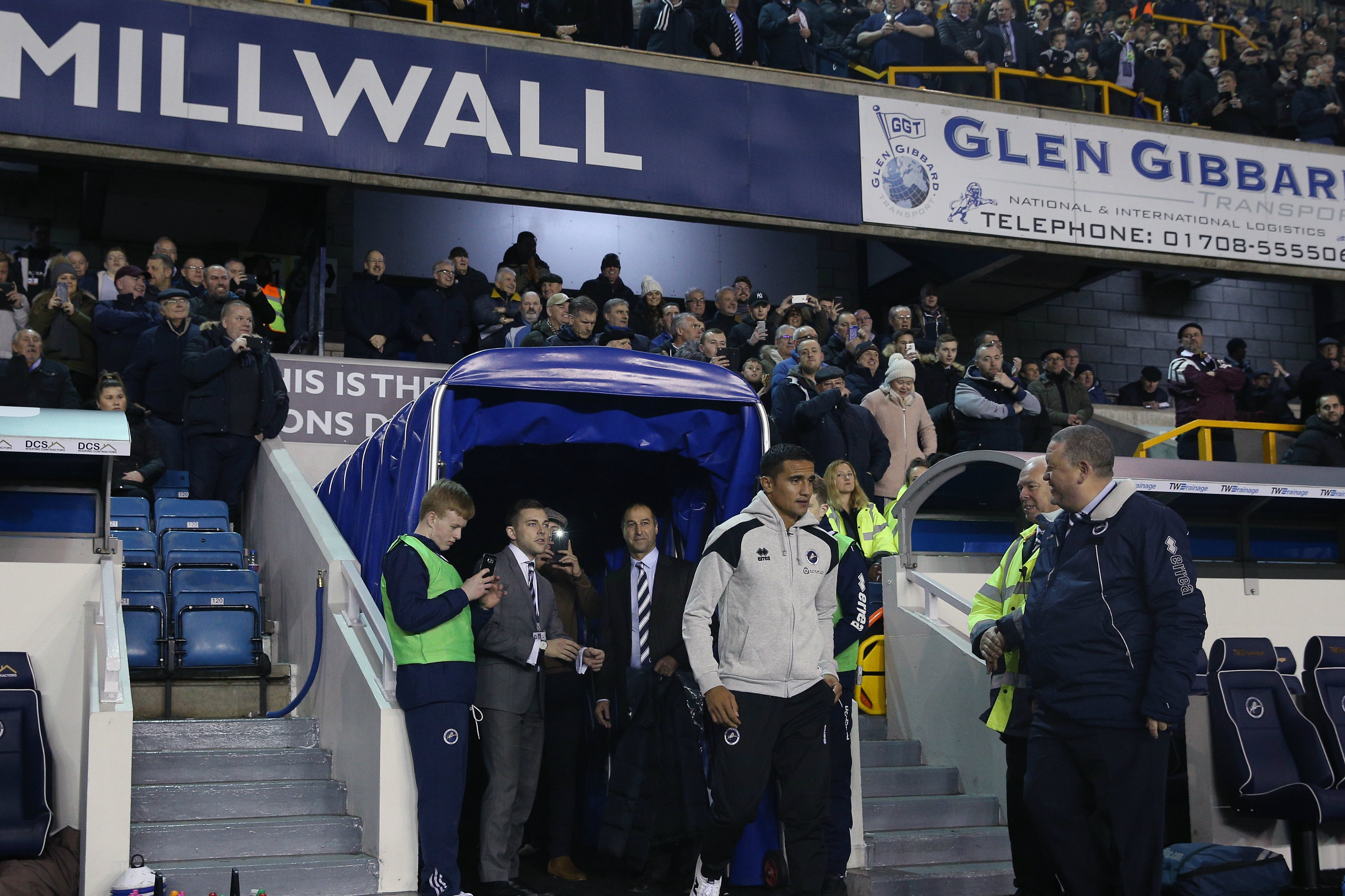 Tim Cahill was presented to the fans at Millwall's home clash in midweek.