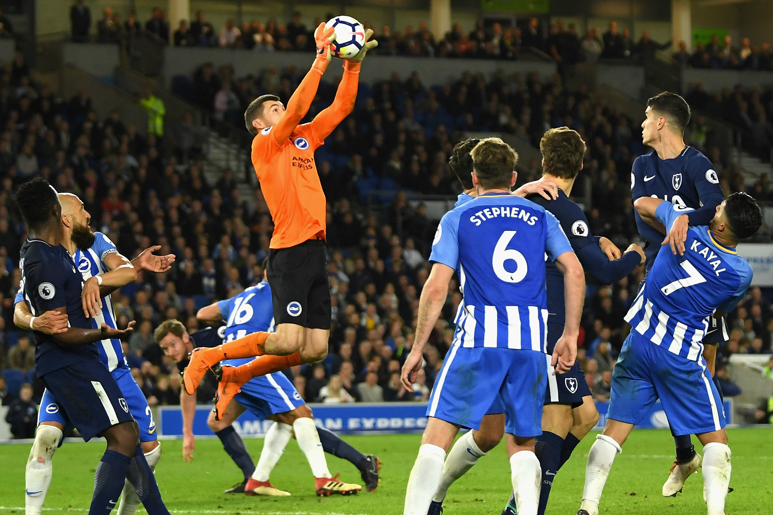 Maty Ryan claims a cross during Brighton's draw with Tottenham.