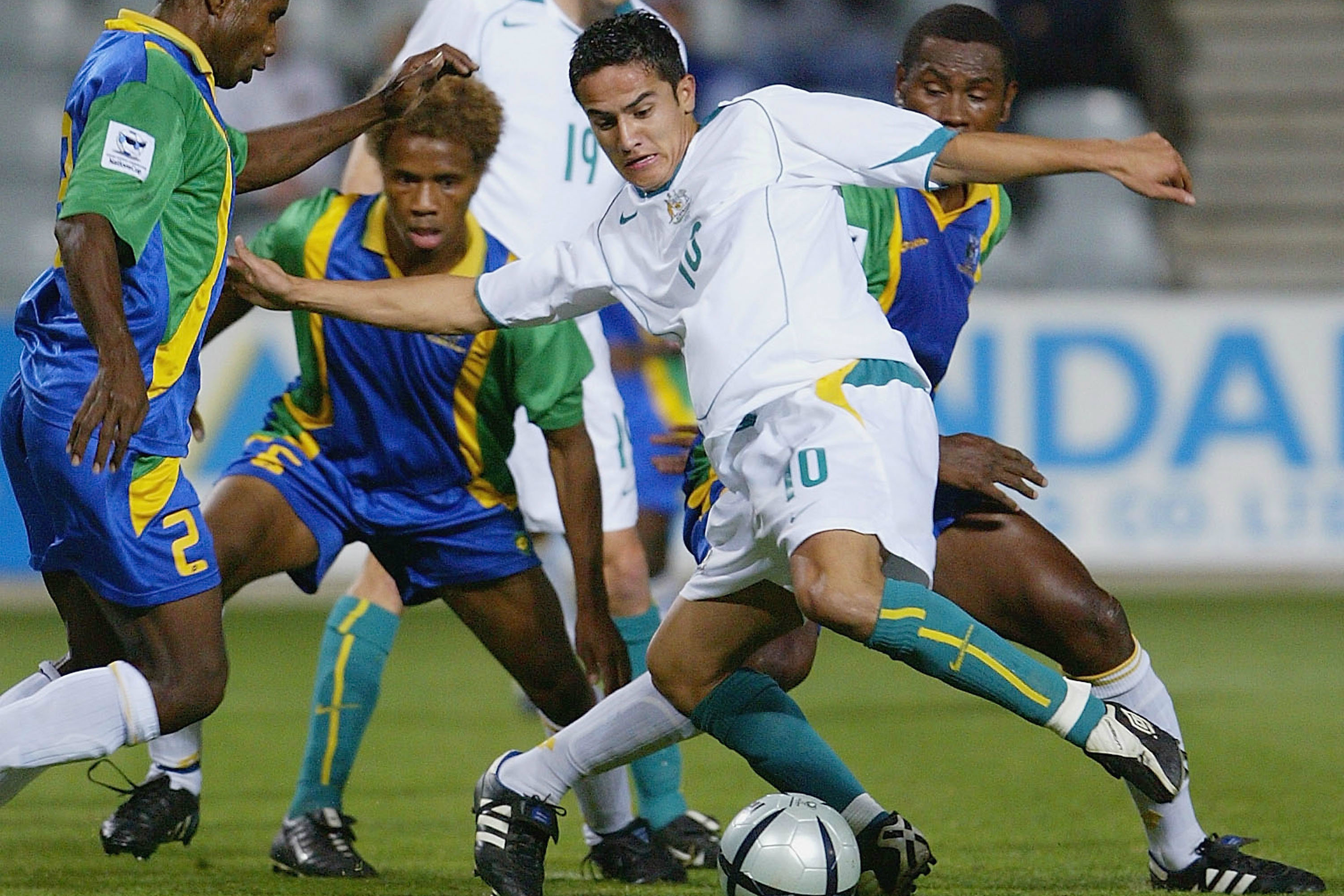 Tim Cahill in action for the Socceroos at the 2004 OFC Nations Cup.