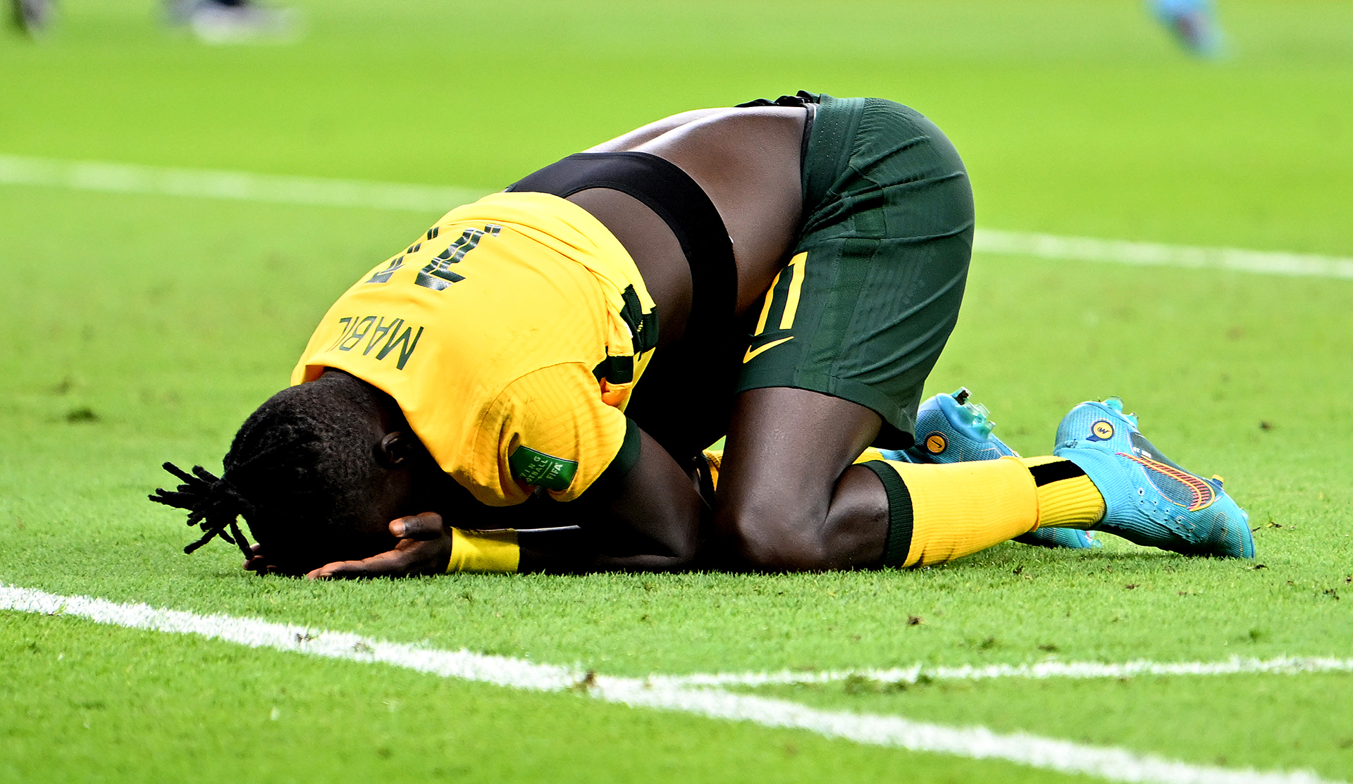 Awer Mabil is overcome with emotion following the Socceroos World Cup qualification