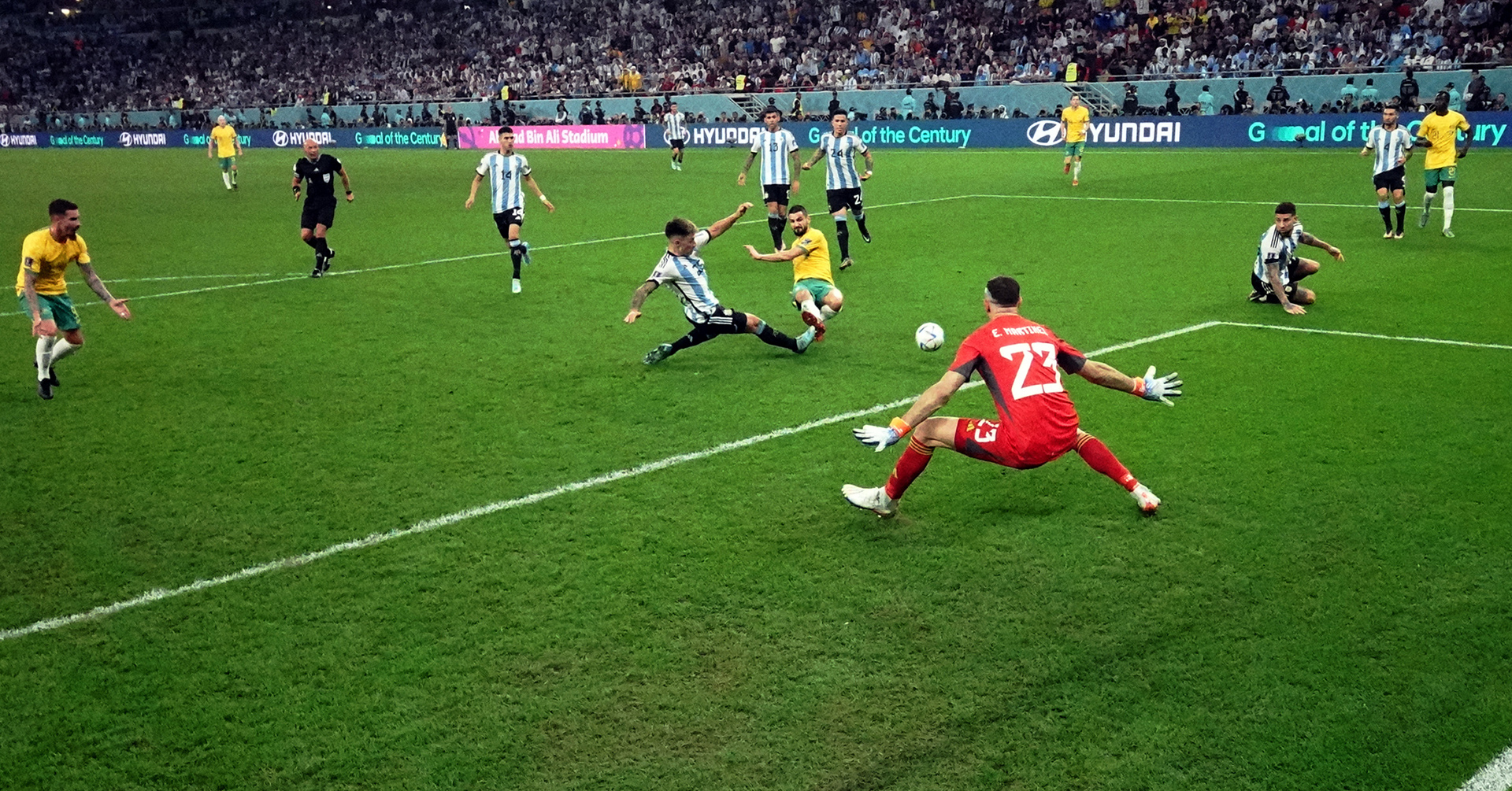 Aziz Behich narrowly misses the chance to equalise against Argentina
