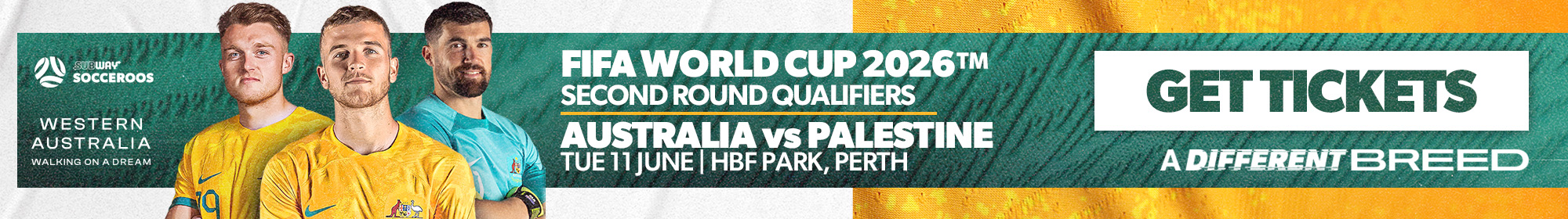 Get Tickets - Socceroos v Palestine - HBF Park, Perth - 11 June 2024