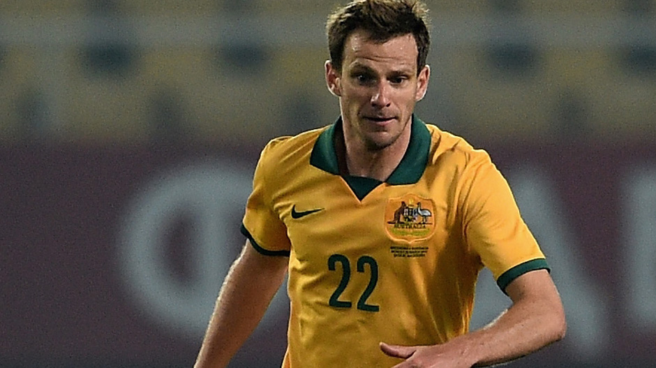 Alex Wilkinson controls the ball in the Socceroos' recent friendly against FYR Macedonia.