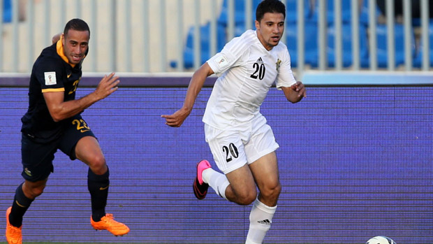 Jordan's Hamza Al Dardour on the ball in October's 2-0 win over the Socceroos.