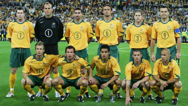 The Socceroos starting XI against Uruguay on November 16, 2005.