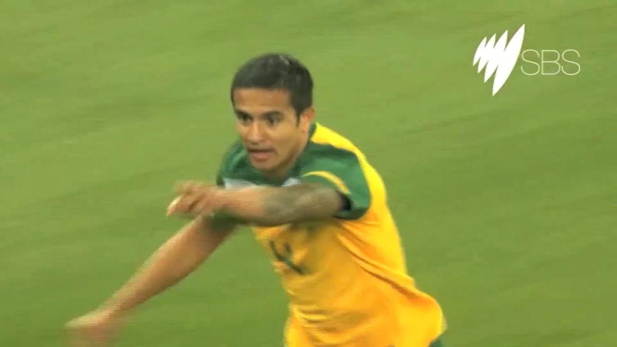 Tim Cahill gives the Socceroos the lead over Serbia at FIFA World Cup 2010