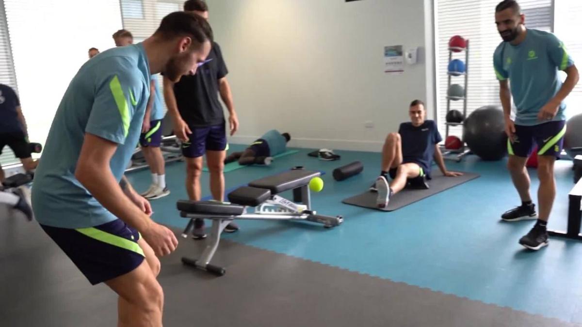 The Socceroos play recovery session handball