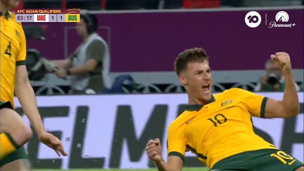 Ajdin Hrustic scores Socceroos' winning goal v UAE in 2022 FIFA World Cup Playoff