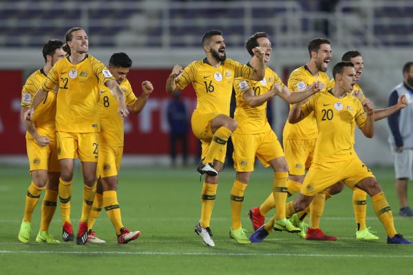 Socceroos celebrate in the shootout