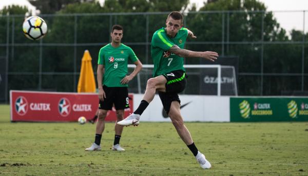 Mitchell Duke training with the Caltex Socceroos
