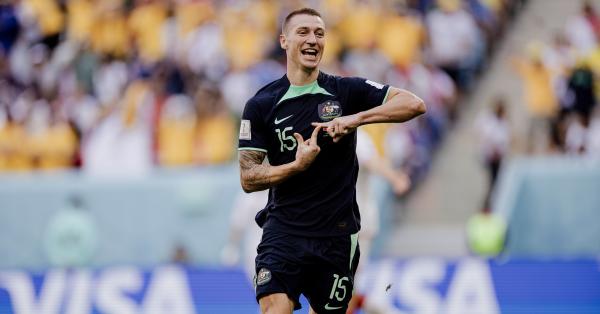 Mitch Duke celebrates after scoring against Tunisia in the FIFA World Cup Qatar 2022