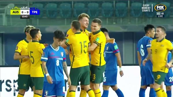 GOAL: Harry Souttar opens scoring with fifth Socceroos goal in three games | Australia v Chinese Taipei