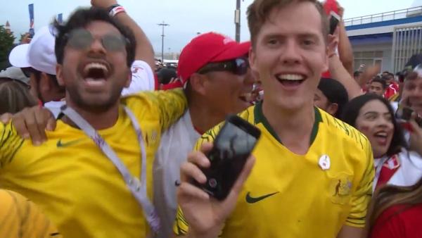 Socceroos and Peru fans party