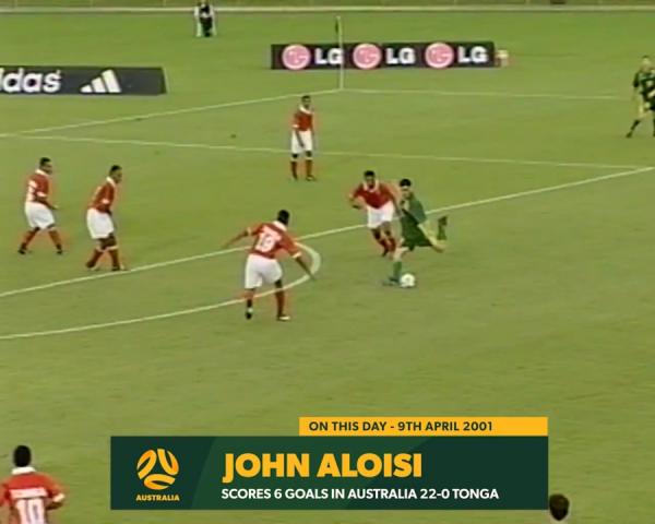 John Aloisi scores six goals against Tonga in 2001