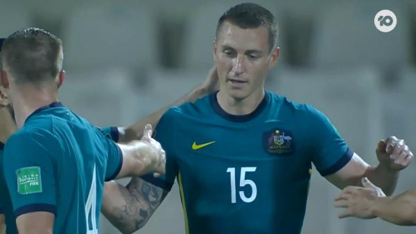 GOAL: Duke: Socceroos open the scoring with a powerful header