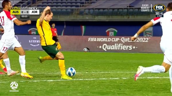 CHANCE: Jackson Irvine fires an early shot on goal | Australia v Jordan | FIFA World Cup 2022 qualifier