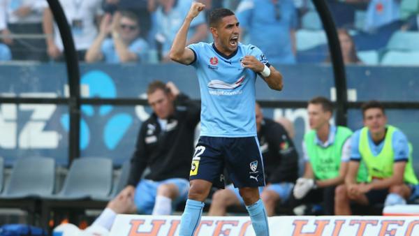 Ali Abbas celebrates a goal for Sydney FC.