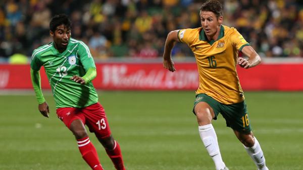Nathan Burns netted his first goal for the Socceroos against Bangladesh.