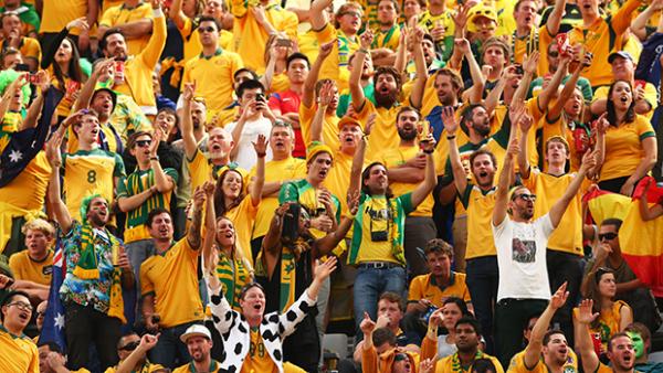 Socceroos fans supporting Australia at the FIFA World Cup.