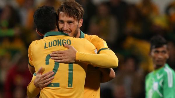 Mat Leckie netted his second goal for the Socceroos against Bangladesh.