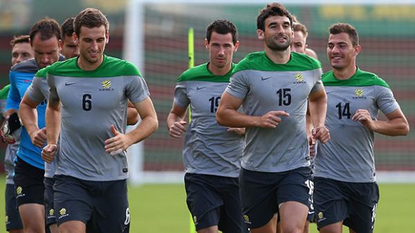 The Socceroos train in Vitoria ahead of their World Cup opener against Chile.