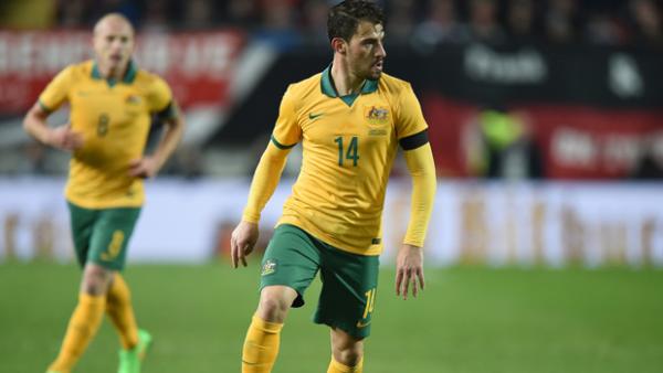 James Troisi on the ball during the Socceroos' 2-2 draw with Germany in March.
